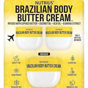 Nutrius Brazilian Body Butter Cream (3-Pack Set) Total 12 Oz - New